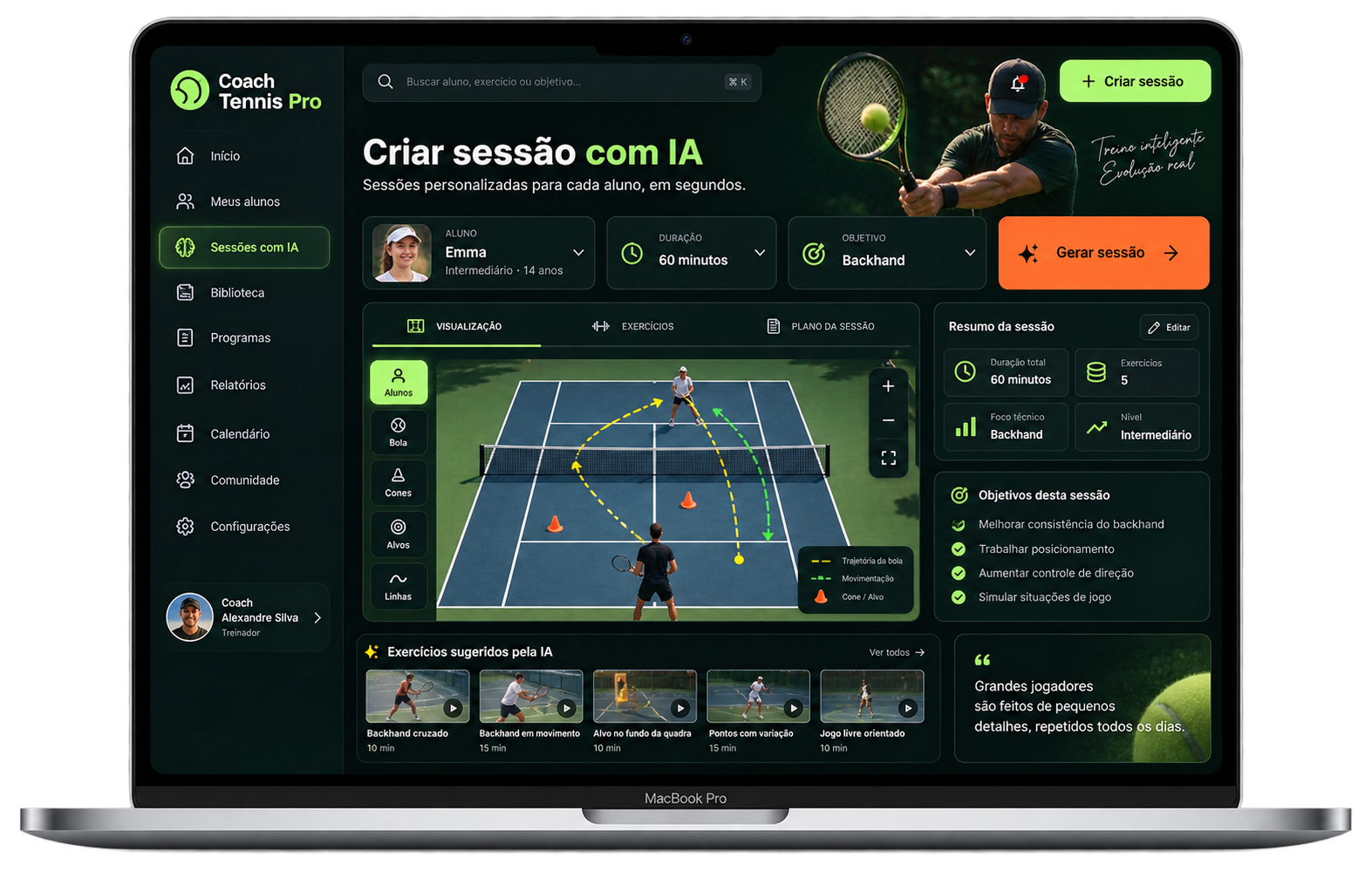 Imagem do Coach Tennis Pro em um MacBook Pro