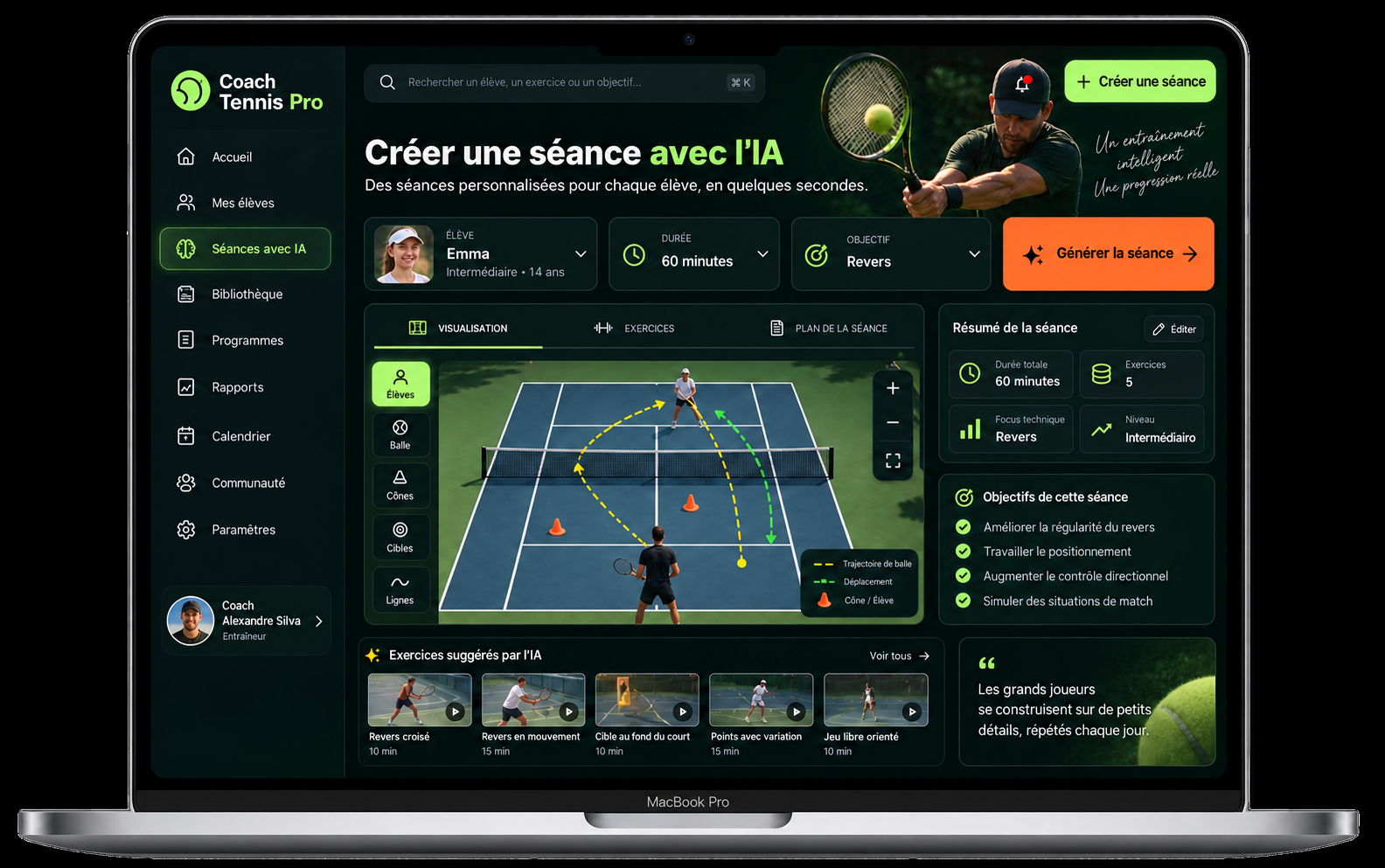 Coach Tennis Pro sur un MacBook Pro
