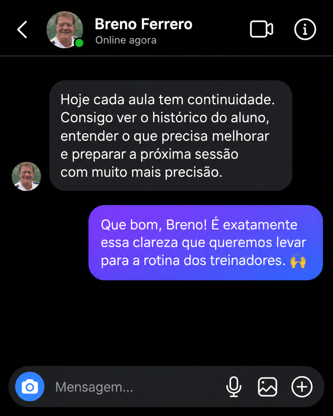 Conversa de Breno Ferrero sobre evolução dos alunos