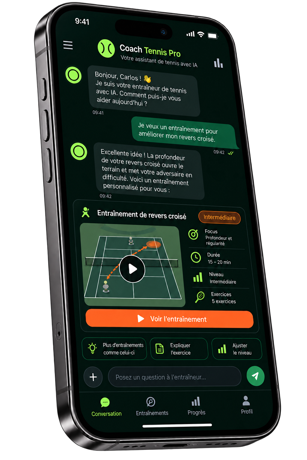 Assistant tennis IA sur iPhone