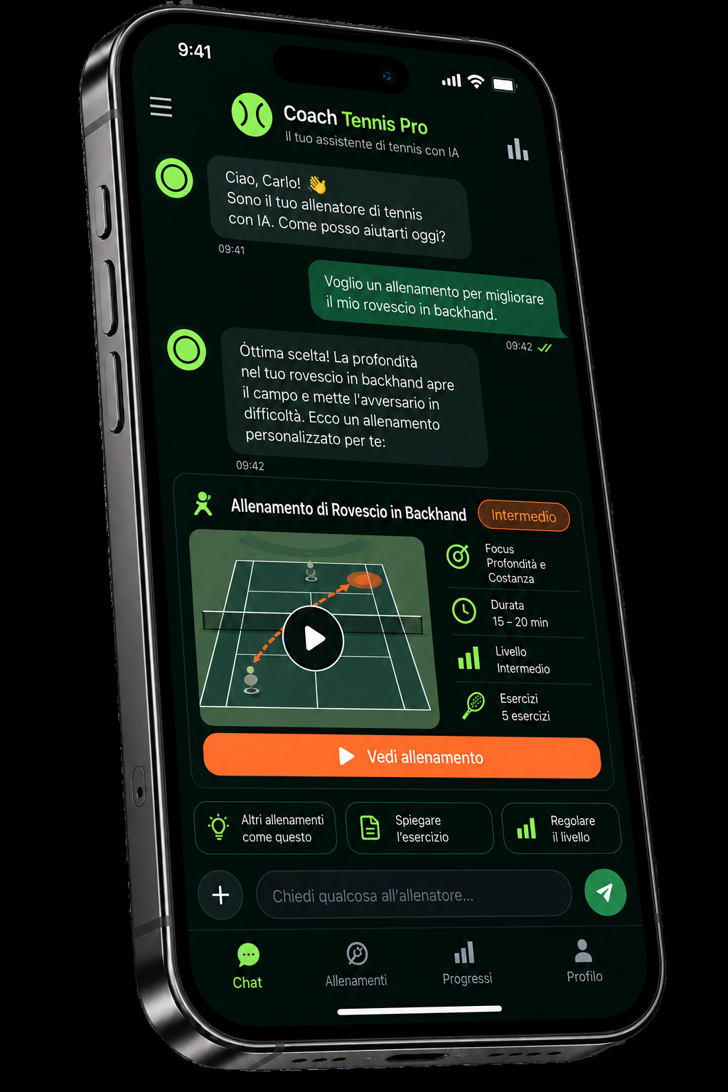 Assistente tennis IA su iPhone
